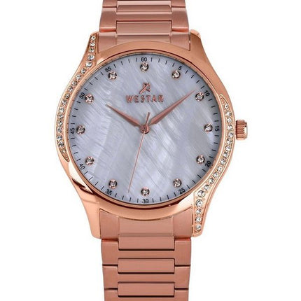 Westar Zing Crystal Accents Rose Gold Sävy ruostumaton teräs valkoinen Mother Of Pearl Dial Quartz 00127PPN611 naisten kello