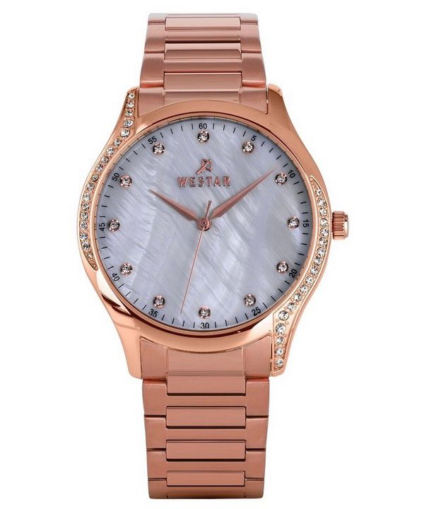 Westar Zing Crystal Accents Rose Gold Sävy ruostumaton teräs valkoinen Mother Of Pearl Dial Quartz 00127PPN611 naisten kello