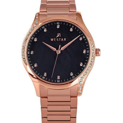 Westar Zing Crystal Accents Rose Gold Sävy ruostumaton teräs musta helmikello kvartsi 00127PPN613 naisten kello