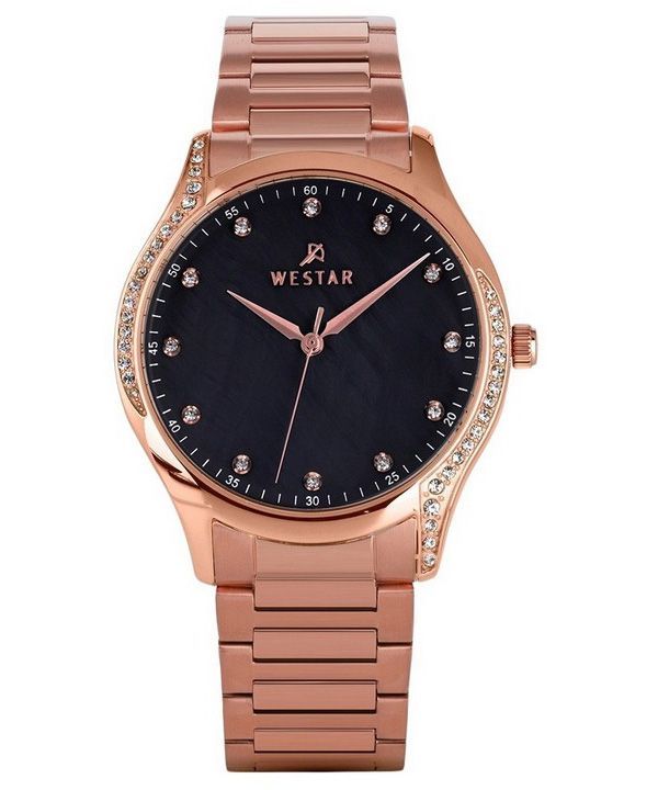 Westar Zing Crystal Accents Rose Gold Sävy ruostumaton teräs musta helmikello kvartsi 00127PPN613 naisten kello