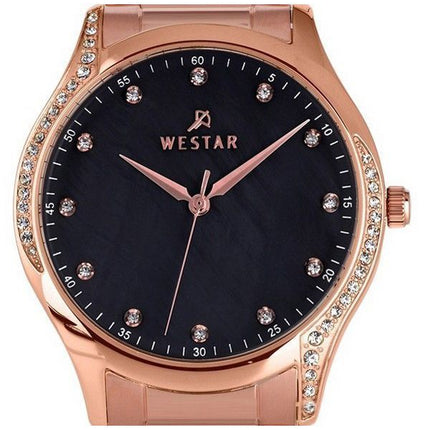 Westar Zing Crystal Accents Rose Gold Sävy ruostumaton teräs musta helmikello kvartsi 00127PPN613 naisten kello