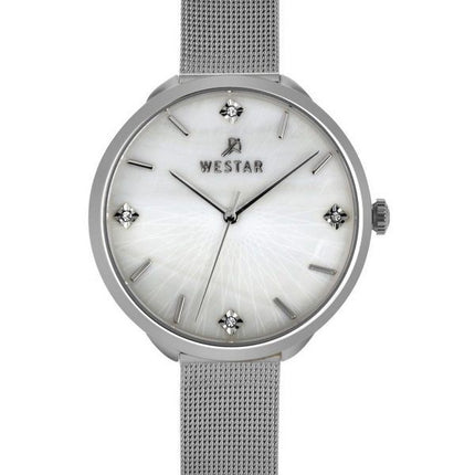 Westar Zing Crystal Accents ruostumattomasta teräksestä valmistettu valkoinen helmikellokvartsi 00128STN11 naisten kello