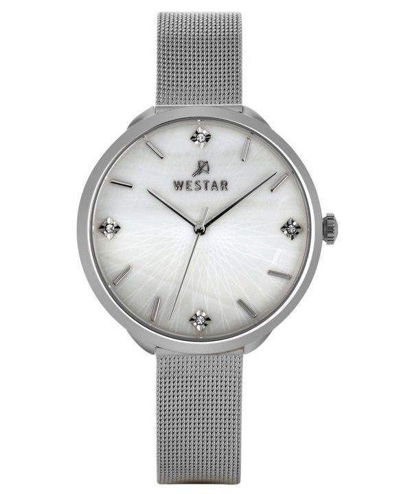 Westar Zing Crystal Accents ruostumattomasta teräksestä valmistettu valkoinen helmikellokvartsi 00128STN11 naisten kello