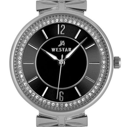 Westar Zing Crystal Accents ruostumattomasta teräksestä valmistettu verkkorannekoru musta kellotaulu kvartsi 00130STN103 naisten