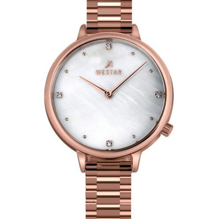 Westar Zing Crystal Accents Rose Gold Sävy ruostumaton teräs valkoinen Mother Of Pearl Dial Quartz 00135PPN611 naisten kello