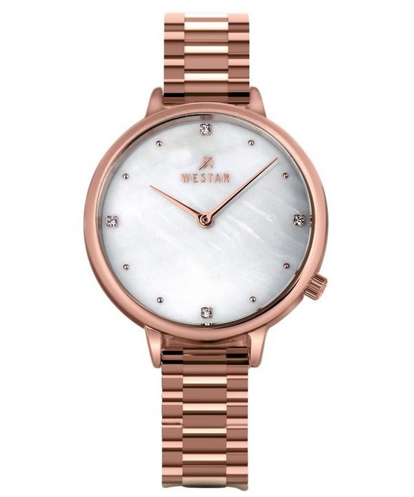 Westar Zing Crystal Accents Rose Gold Sävy ruostumaton teräs valkoinen Mother Of Pearl Dial Quartz 00135PPN611 naisten kello