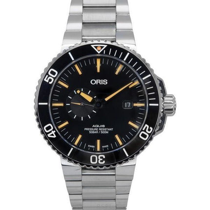 Oris Aquis Pieni Toinen ruostumattomasta teräksestä valmistettu musta kellotaulu automaattinen sukeltaja 01-743-7733-4159-07-8-2