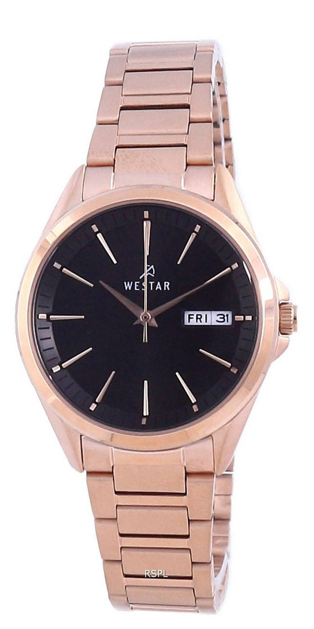 Westar Black Dial Rose Gold sävy ruostumatonta terästä kvartsi 40212 PPN 603 naisten kello