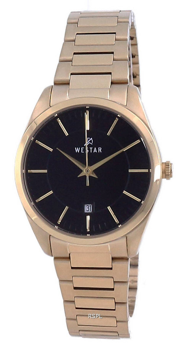 Westar Black Dial Gold Tone ruostumaton teräs kvartsi 40213 GPN 103 naisten kello