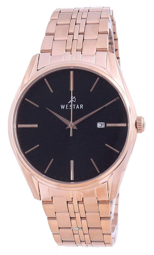 Westar Black Dial Rose Gold sävy ruostumatonta terästä kvartsi 50210 PPN 603 miesten kello