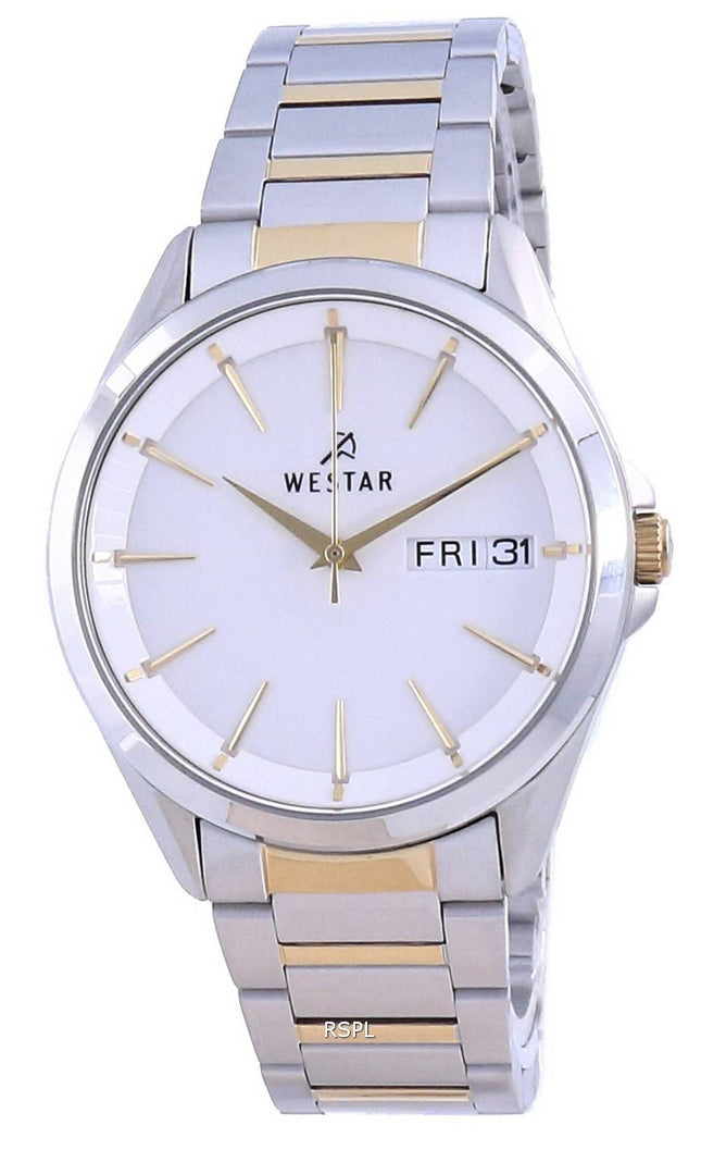 Westar White Dial kaksisävyinen ruostumaton teräs kvartsi 50212 CBN 101 miesten kello