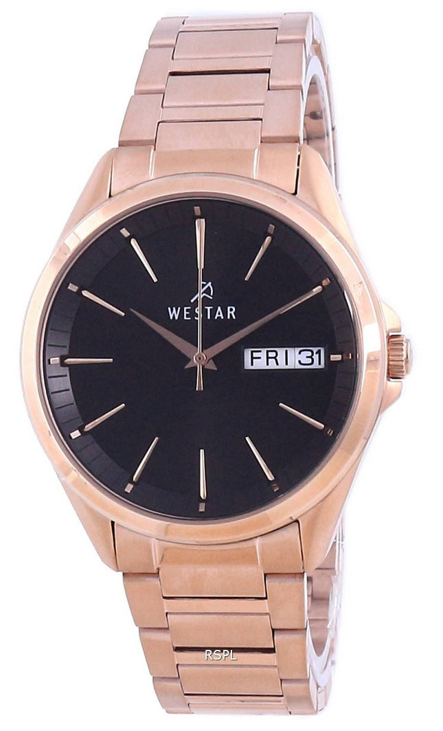 Westar Black Dial Rose Gold sävy ruostumatonta terästä kvartsi 50212 PPN 603 miesten kello