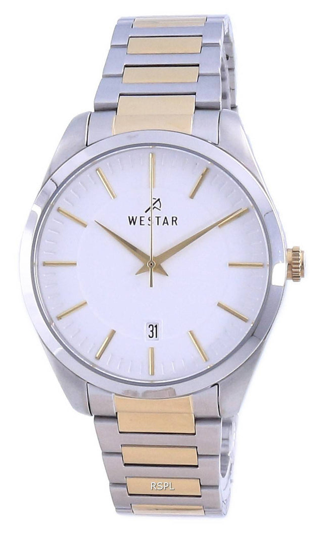 Westar White Dial kaksisävyinen ruostumaton teräs kvartsi 50213 CBN 101 miesten kello