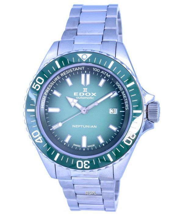 Edox SkyDiver Diver&#39,s ruostumattomasta teräksestä valmistettu vihreä kellotaulu 801203VMVDN1 1000M miesten kello