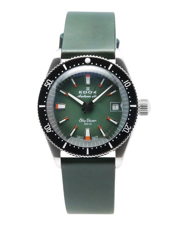 Edox Skydiver Special Edition Green Dial automaattinen sukeltaja 801313NCVI 300M miesten kello lisähihnalla