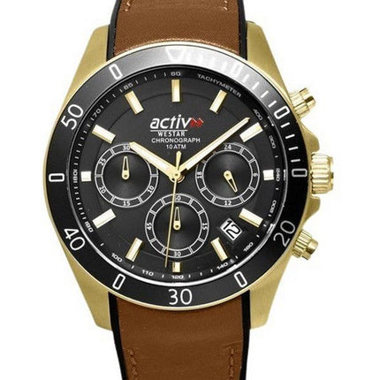 Westar Activ Chronograph nahkaranneke musta kellotaulu kvartsi 90245GPN183 100M miesten kello