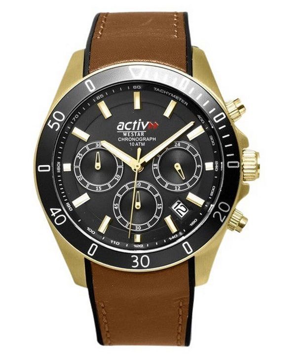 Westar Activ Chronograph nahkaranneke musta kellotaulu kvartsi 90245GPN183 100M miesten kello