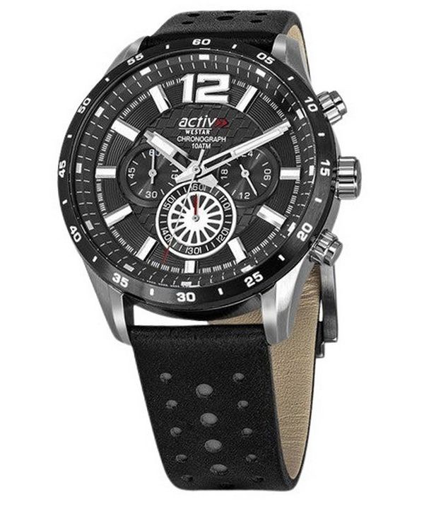 Westar Activ Chronograph nahkaranneke musta kellotaulu kvartsi 90249SBN103 100M miesten kello