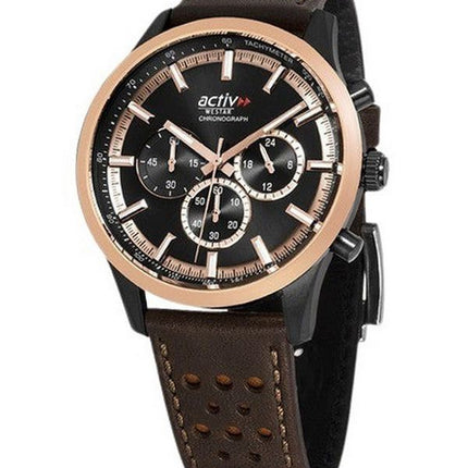 Westar Activ Chronograph nahkaranneke musta kellotaulu kvartsi 90265BPN603 100M miesten kello