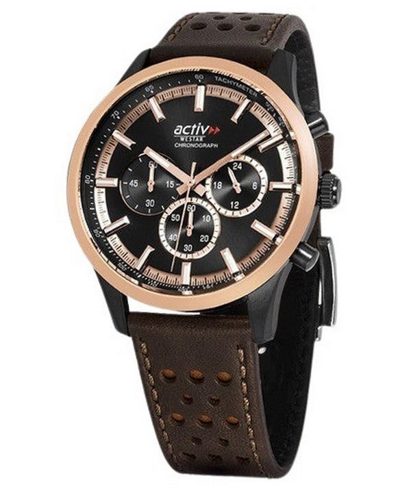 Westar Activ Chronograph nahkaranneke musta kellotaulu kvartsi 90265BPN603 100M miesten kello