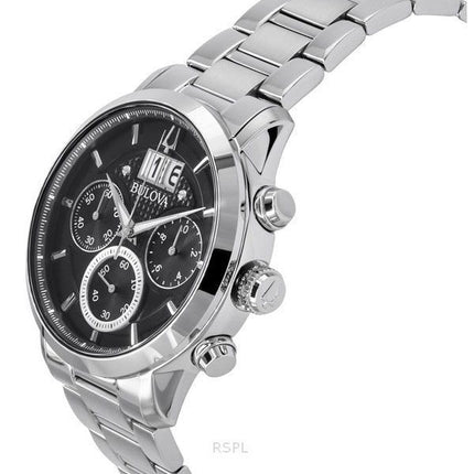 Bulova Sutton Big Date Chronograph ruostumaton teräs musta kellotaulu kvartsi 96B319 miesten kello