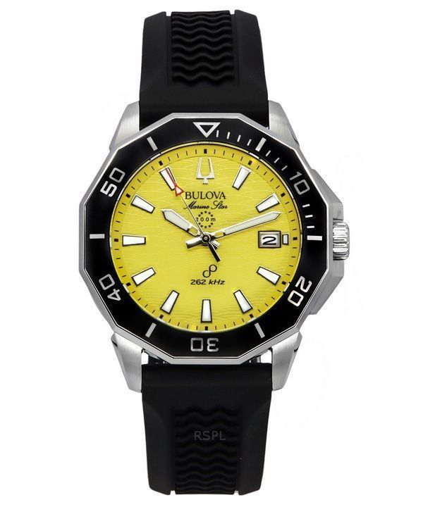 Bulova Marine Star musta silikonihihna keltainen kellotaulu Precisionist Quartz Diver's 200M 96B431 miesten kello