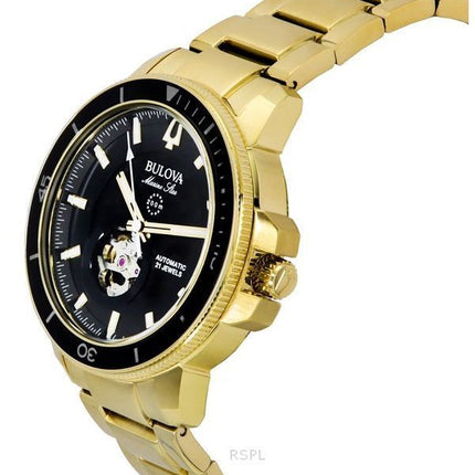 Bulova Marine Star kultasävyinen ruostumaton teräs musta kellotaulu automaattinen sukeltaja 97A174 200M miesten kello