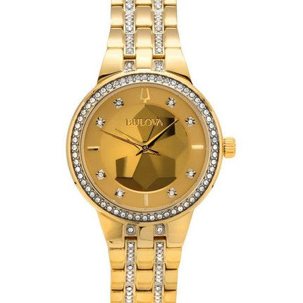 Bulova Classic Crystal Phantom Gold Tone ruostumaton teräs samppanja kellotaulu Quartz 97L176 naisten kello