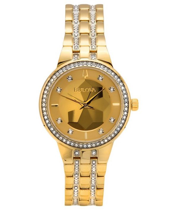 Bulova Classic Crystal Phantom Gold Tone ruostumaton teräs samppanja kellotaulu Quartz 97L176 naisten kello