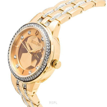 Bulova Classic Crystal Phantom Gold Tone ruostumaton teräs samppanja kellotaulu Quartz 97L176 naisten kello