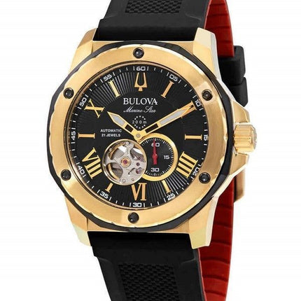 Bulova Marine Star avoin sydän musta kellotaulu automaattinen sukeltaja 98A272 200M miesten kello