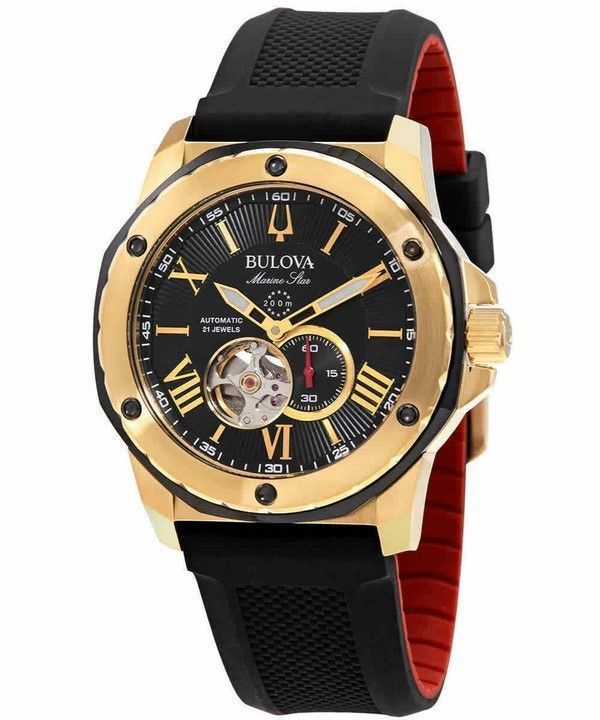 Bulova Marine Star avoin sydän musta kellotaulu automaattinen sukeltaja 98A272 200M miesten kello