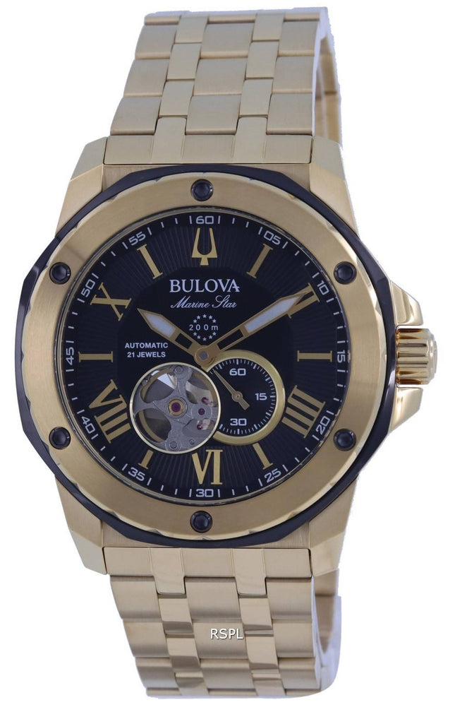 Bulova Marine Star avoin sydän musta kellotaulu automaattinen sukeltaja 98A273 200M miesten kello