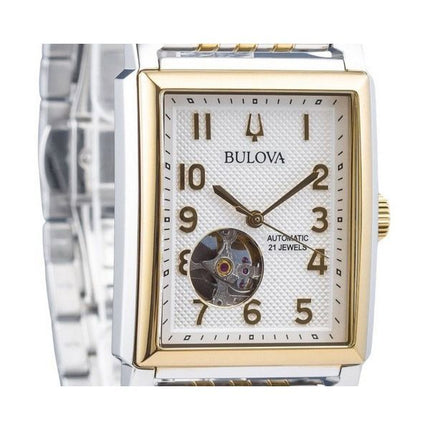 Bulova Sutton kaksisävyinen ruostumattomasta teräksestä valmistettu avoin sydän, hopea kellotaulu 98A308 miesten kello