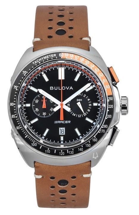 Bulova Racer Chronograph nahkaranneke musta kellotaulu kvartsi 98B427 100M miesten kello