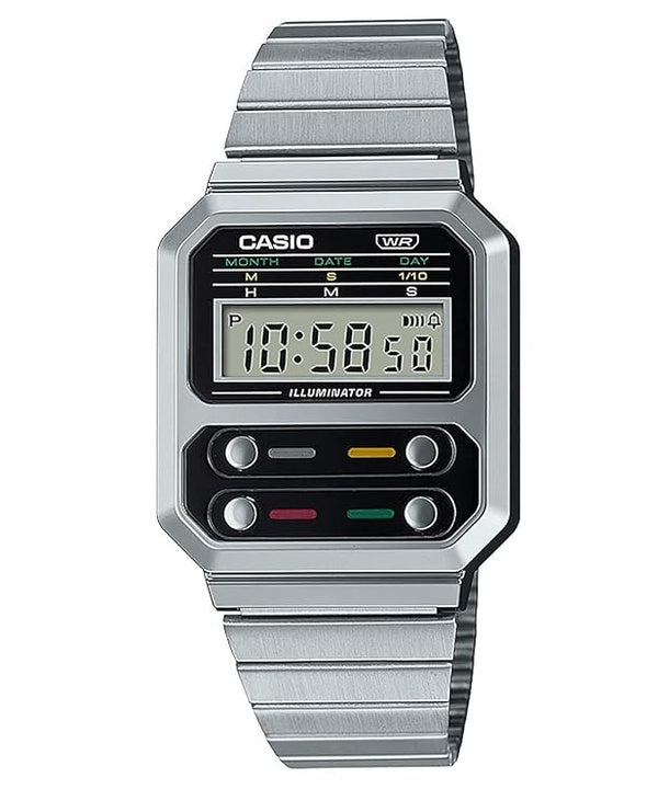 Casio Vintage digitaalinen ruostumattomasta teräksestä valmistettu A100WE-1A A100WE-1 miesten kello