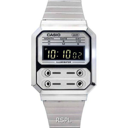 Casio Vintage digitaalinen ruostumattomasta teräksestä valmistettu kvartsi A100WE-7B A100WE-7B Unisex kello