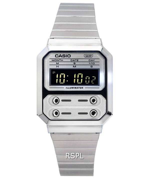 Casio Vintage digitaalinen ruostumattomasta teräksestä valmistettu kvartsi A100WE-7B A100WE-7B Unisex kello