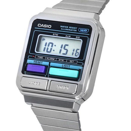 Casio Vintage digitaalinen ruostumattomasta teräksestä valmistettu rannekoru kvartsi A120WE-1A unisex kello