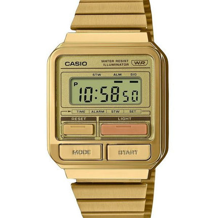 Casio Vintage Digital kullattu ionipinnoitettu ruostumattomasta teräksestä valmistettu kvartsi A120WEG-9A unisex-kello