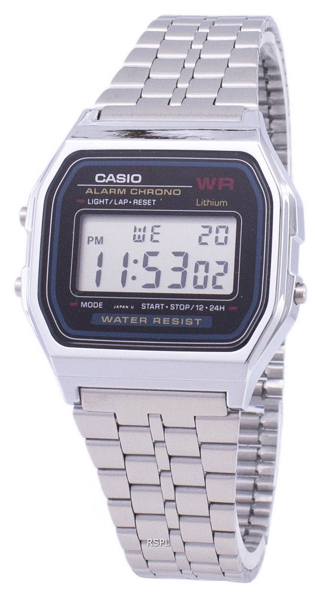 Casio digitaalinen herätyskello Chrono ruostumaton teräs A159WA N1DF A159WA-N1 Miesten kello