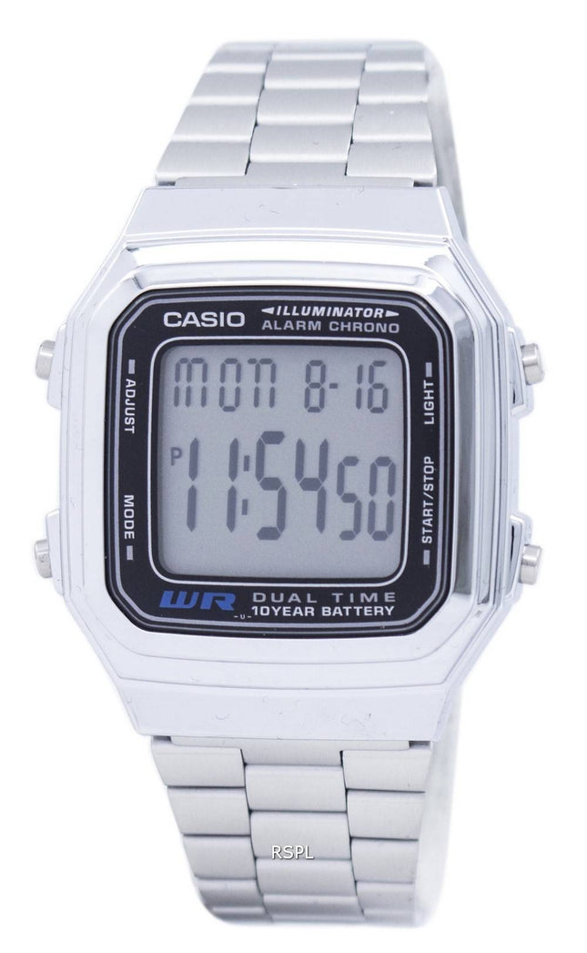 Casio Digital ruostumattomasta teräksestä hälytys Chrono Dual aika A178WA 1ADF A178WA-1A Miesten kello