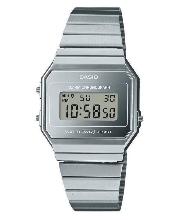 Casio Vintage digitaalinen ruostumattomasta teräksestä valmistettu hopeinen kellotaulu kvartsi A700WEV-7A unisex kello