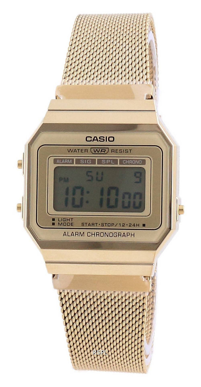 Casio Youth Vintage kultasävyinen ruostumattomasta teräksestä valmistettu digitaalinen A700WMG-9A-kello