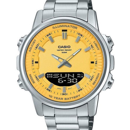 Casio analoginen digitaalinen yhdistelmä ruostumattomasta teräksestä keltainen kellotaulu kvartsi AMW-880D-9AV miesten kello