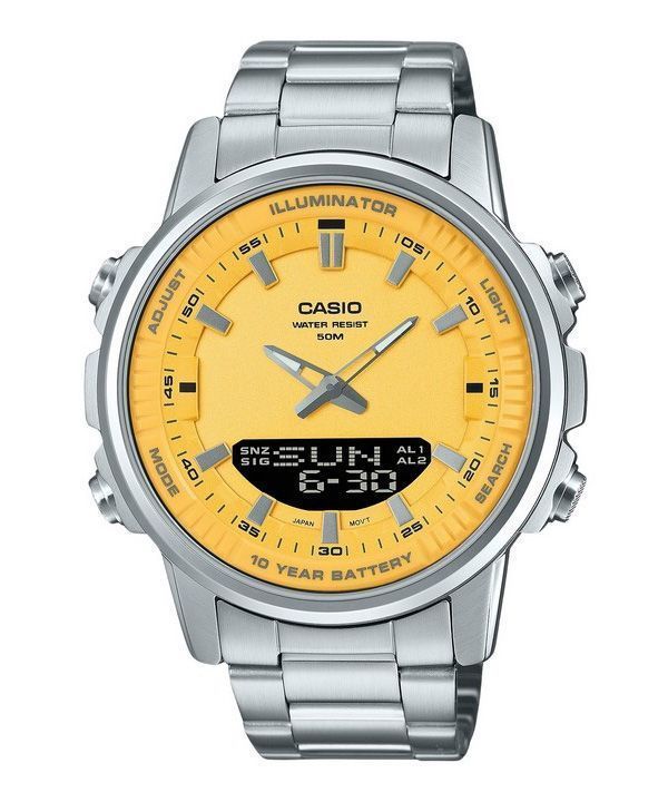 Casio analoginen digitaalinen yhdistelmä ruostumattomasta teräksestä keltainen kellotaulu kvartsi AMW-880D-9AV miesten kello