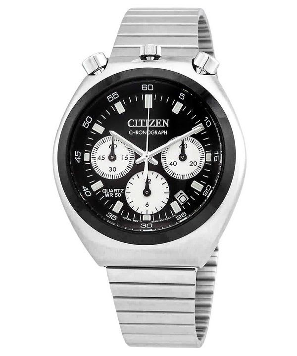 Citizen Chronograph ruostumattomasta teräksestä valmistettu musta kellotaulu kvartsi AN3660-81E miesten kello