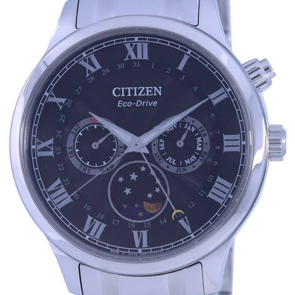 Citizen Moon Phase musta kellotaulu ruostumattomasta teräksestä Eco-Drive AP1050-81E miesten kello