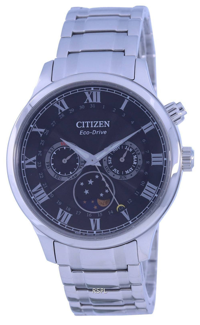 Citizen Moon Phase musta kellotaulu ruostumattomasta teräksestä Eco-Drive AP1050-81E miesten kello