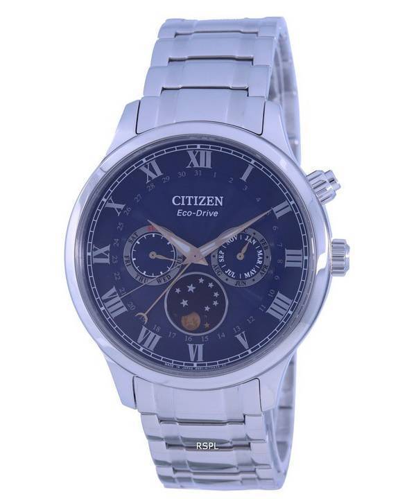 Citizen Moon Phase Blue Kellotaulu ruostumattomasta teräksestä Eco-Drive AP1050-81L miesten kello